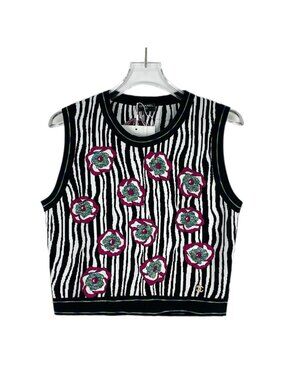 Chanel 2023 Color-Block Striped Floral Logo Knit Tank Top